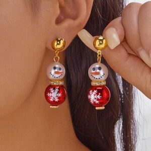 2pcs Cute & Fun Christmas Snowman Pendant Earrings,
